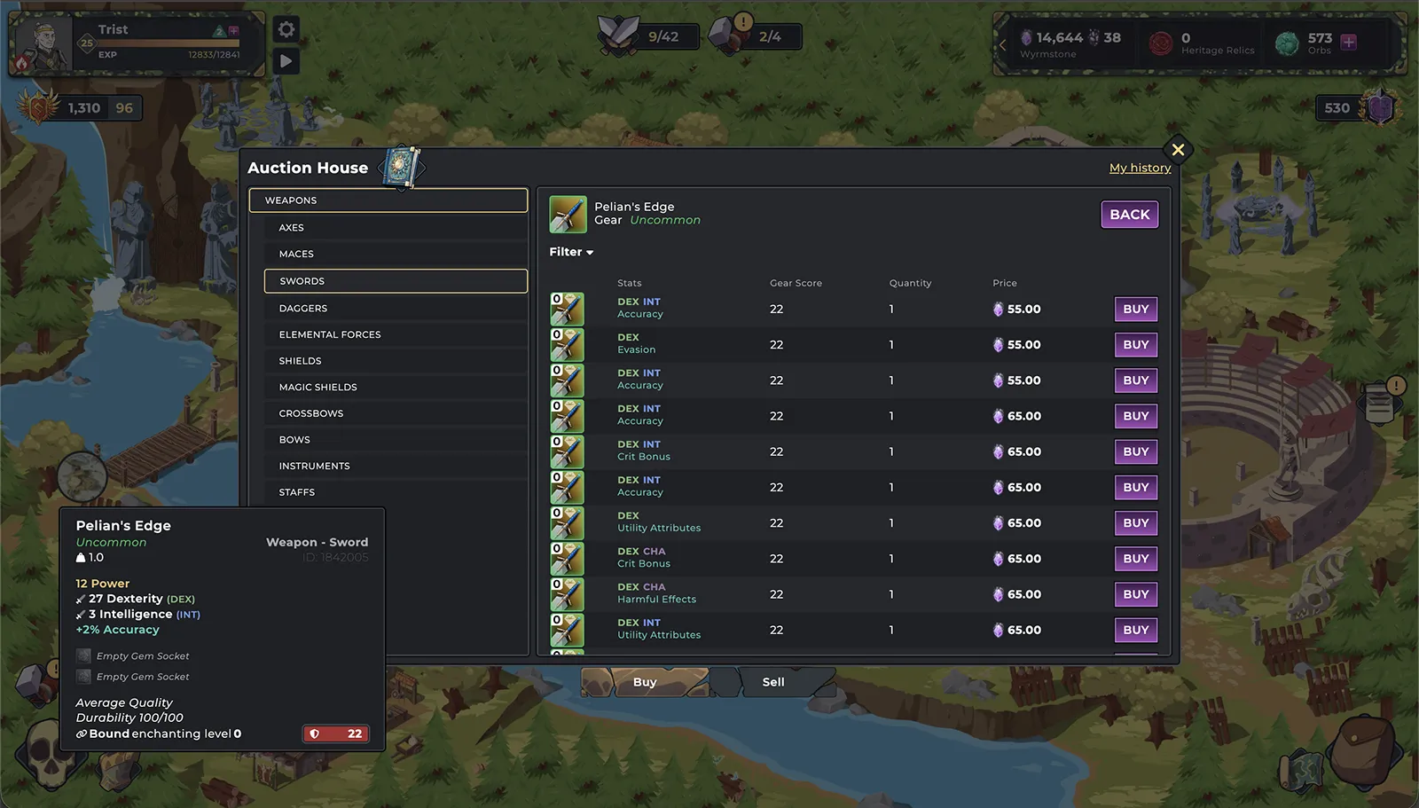 Ale & Axes player-run auction house listing crafted gear