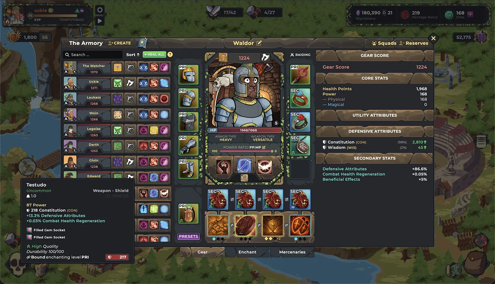 Ale & Axes character sheet with gear, stats, and abilities